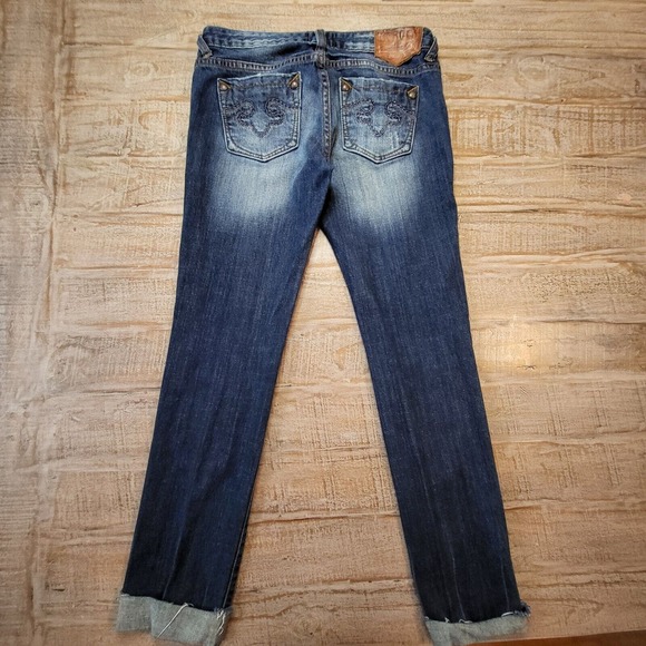 ReRock Express Jeans Womens 4 Dark Blue Skinny Distressed Denim Preppy Normcore - Picture 10 of 11